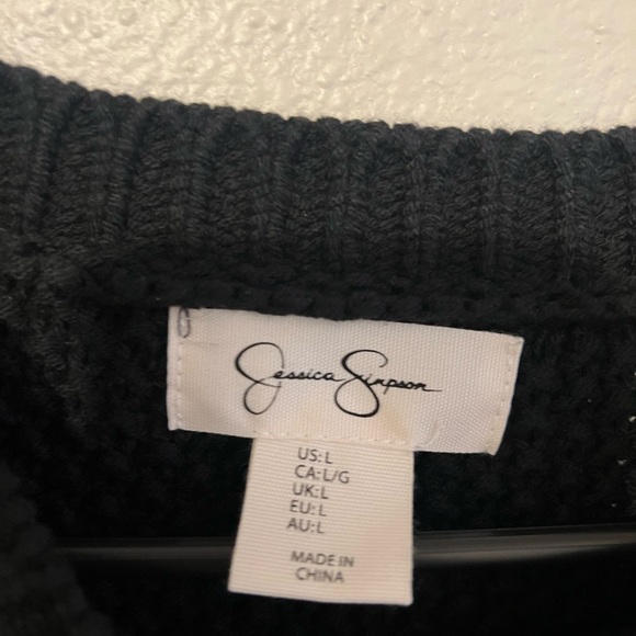 Jessica Simpson Striped Knit Vest Sweater Black White Sleeveless Crew Neck Sz L - Picture 3 of 4